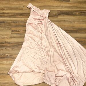 One-Shoulder Blush Pink Satin Evening Dress